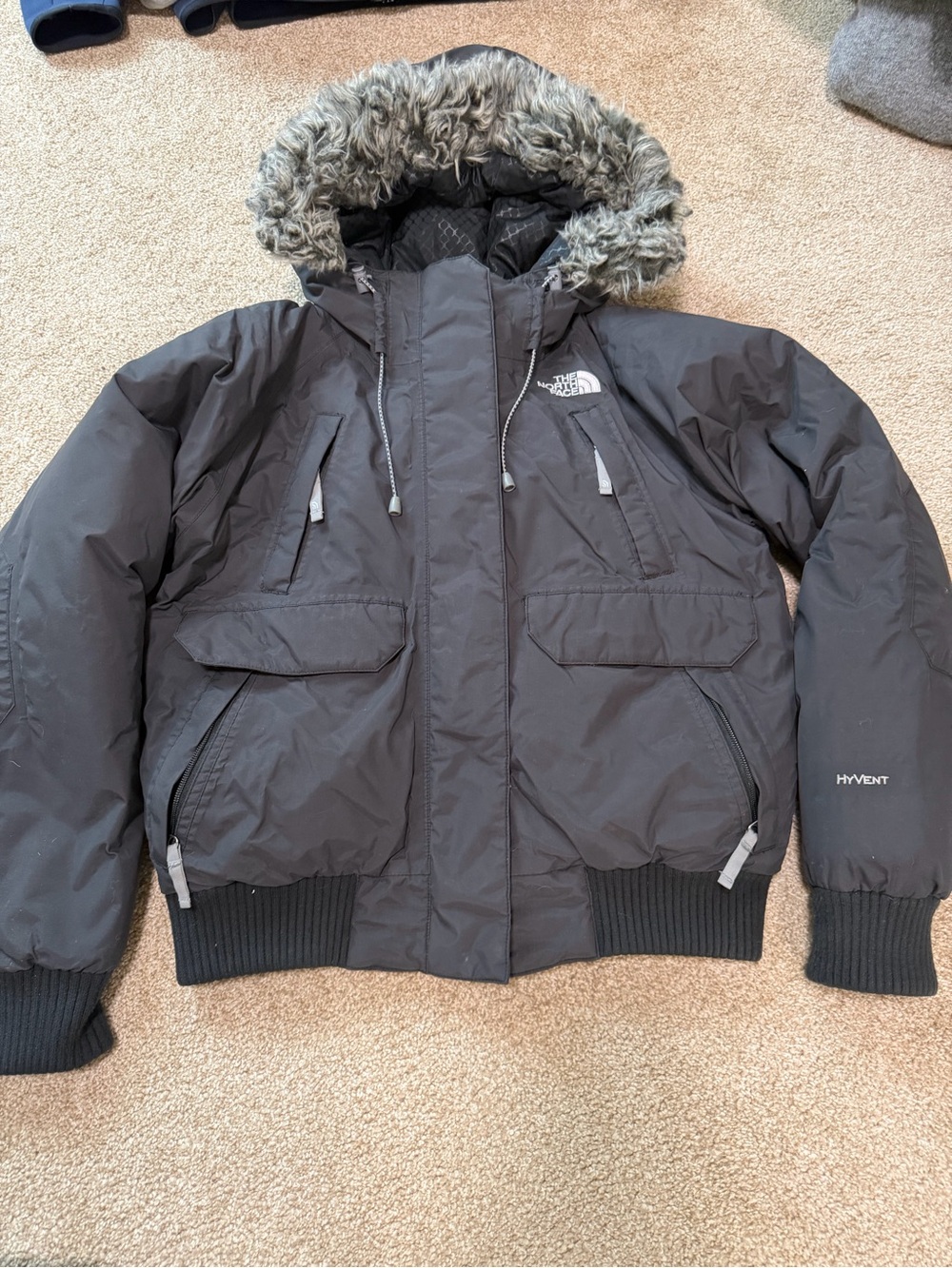 The North Face Black Hooded Puffer Jacket with Faux Fur Hood